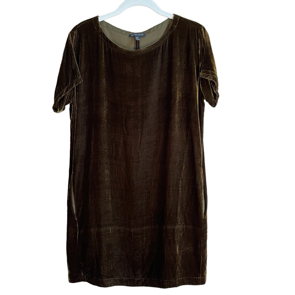 Eileen Fisher Velvet Shift Dress Size PP Silk Luxury Iridescent Office Party - Picture 6 of 6